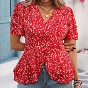Floral V-Neck Women's Top